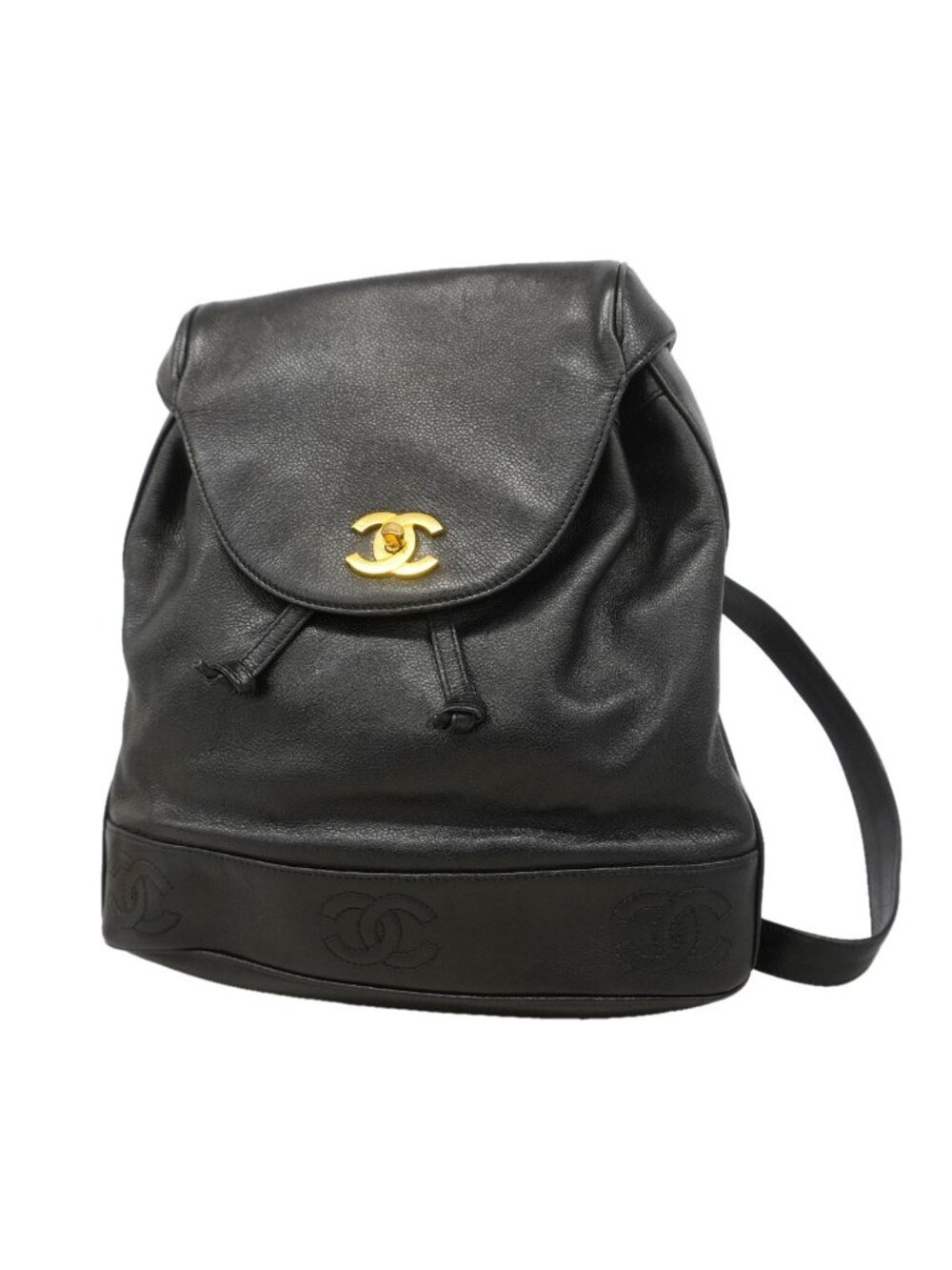 Chanel Backpack Triple Coco Caviar Leather Black Gold
